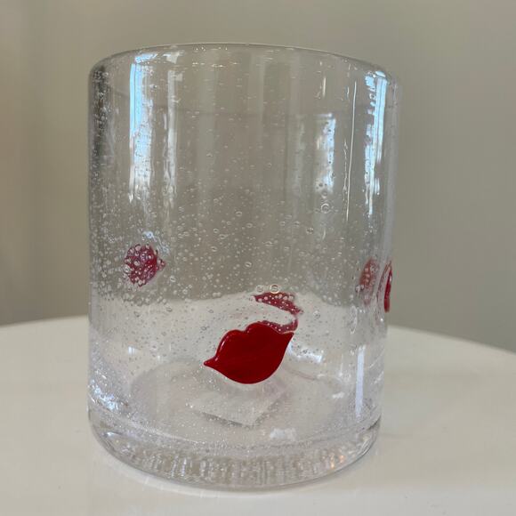 RED LIP Double Old Fashioned Glasses 14oz Set of 2 New - Picture 5 of 9